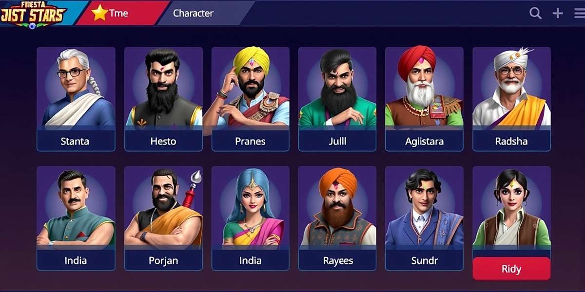 Diverse Character Roster in Fiesta Strike Stars Fiesta Strike Stars character selection screen showing diverse Indian characters from different regions