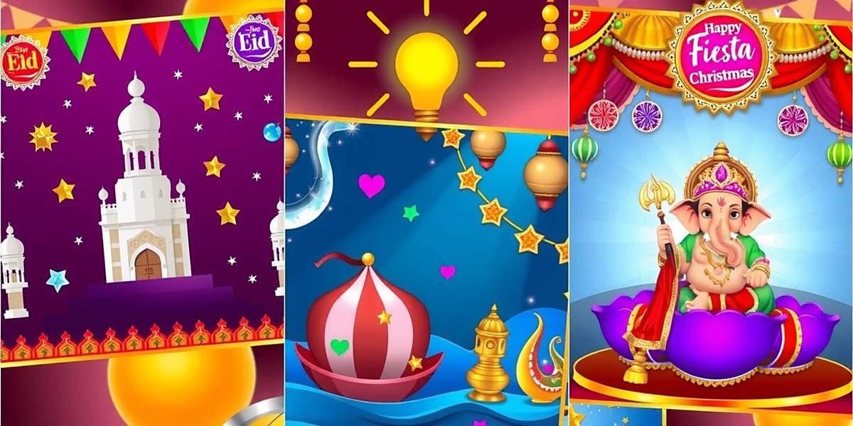 Festival Diversity in Fiesta Strike Stars Fiesta Strike Stars festival collage showing celebrations of Eid, Christmas, Ganesh Chaturthi and Dussehra